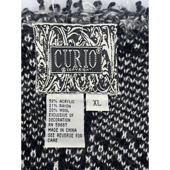 Anthropology Curio Sweater Women Extra Large Black White Wool Blend Cardigan - Picture 16 of 16